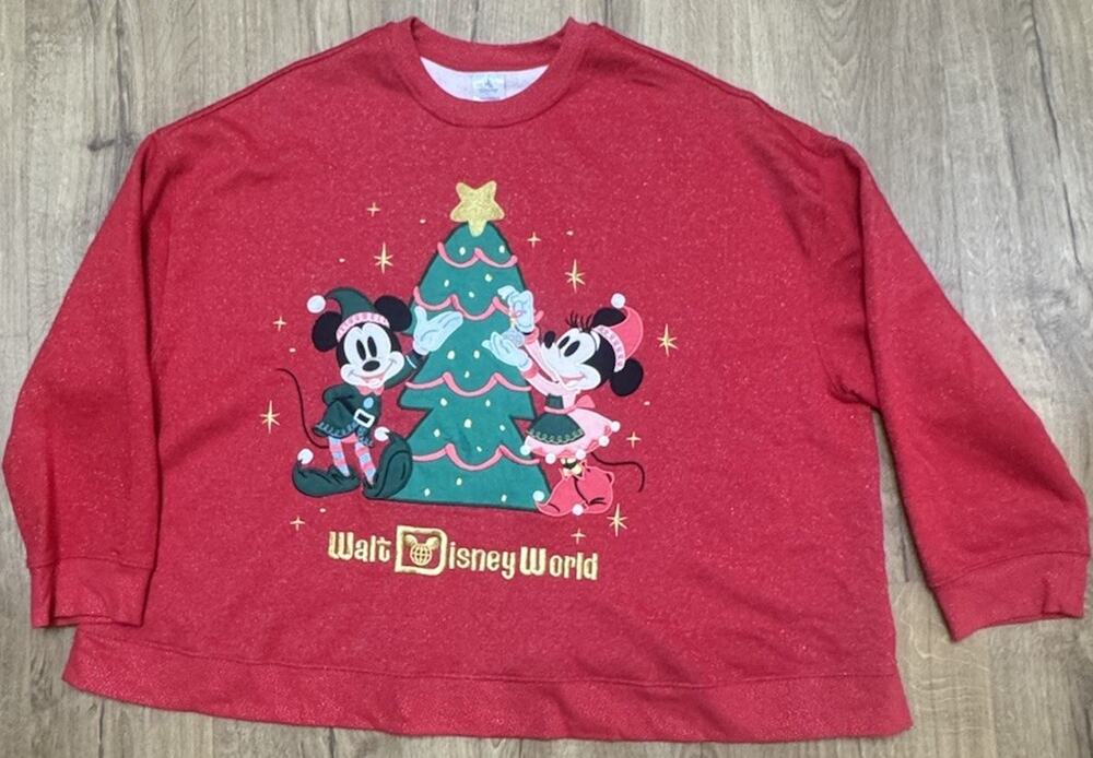 Disney Parks Sweatshirt Women’s 2X Christmas Mickey Minnie Crew Neck 2024 New
